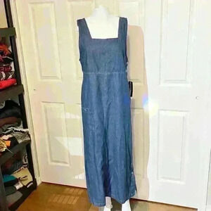 Y2K Vintage Blue J. Denim Square Neck Buttons Dress 90s Womens Size Medium
